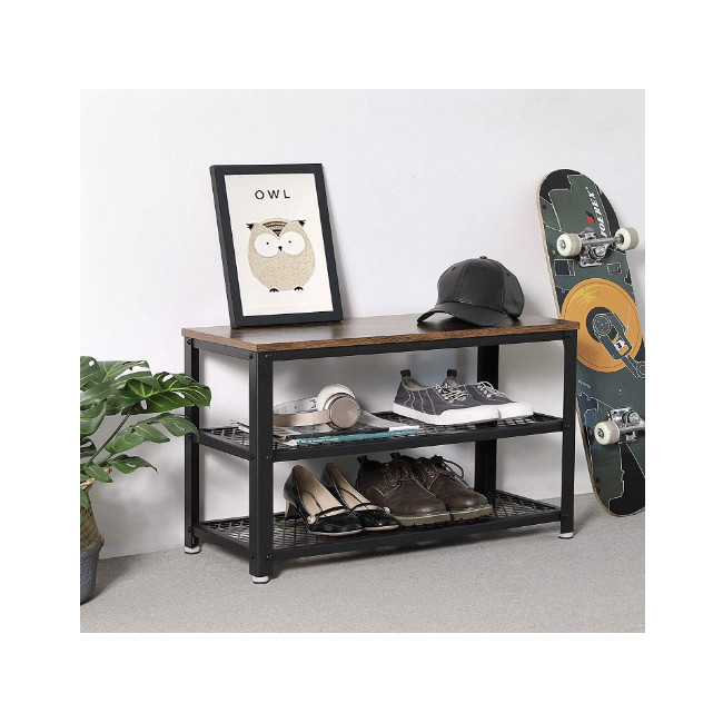 Mail Packing Shoe Storage Bench with White Finish and Wooden Shoe Rack