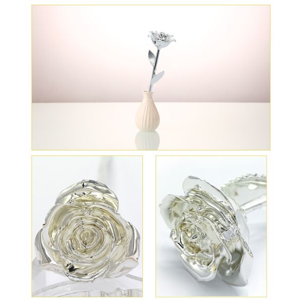 Valentine Christmas  Gifts  24k  Silver Dipped  Rose with Gift Box and Artificial  Gift Flower Holiday Decoration Real Rose
