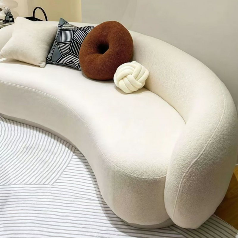 Nordic Style Luxury Three Seater Curved Framed Sofa Fabric Sponge Lazy Sofa Bed Tufted Back Eco-Friendly for Living Room