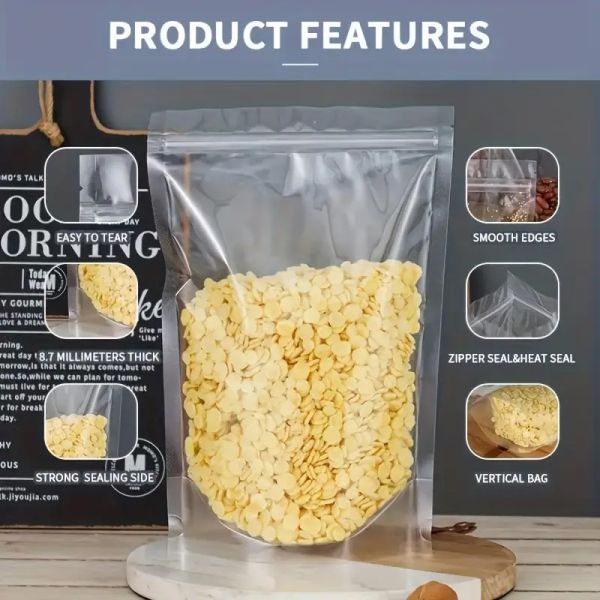 2025 New Arrival Transparent Flat Bottom Zipper Top Plastic Packaging Bag Clear Food Healthy Bags