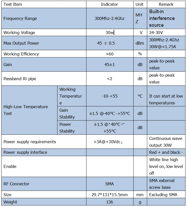 30W 700-1000MHz GaN Anti-Drone VCO Module Lora RF LDMOS UAV Suppression System Metal FPV Counter Device