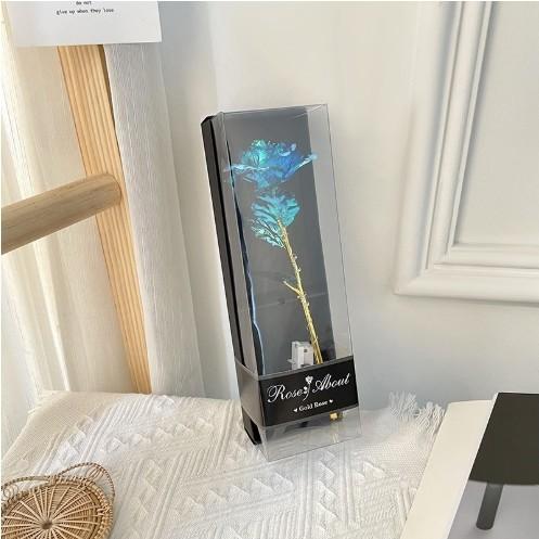 Valentine's Day Gift Qixi Gold Foil Rose Flower Window PVC Gift Box Packaging With Light Stall Bouquet 10x28cm Variety Rose