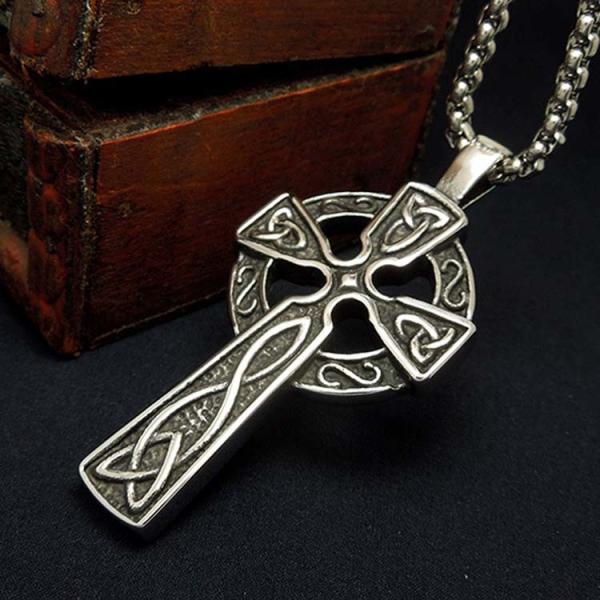 925 Silver Plated Titanium Stainless Steel Cross Pendant Vintage Old Necklace (SP205)