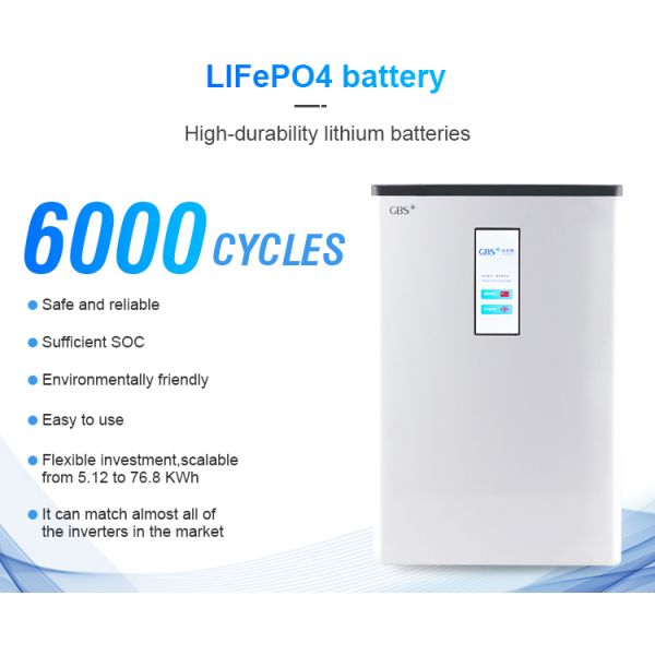 GBS 5kWh Off-Grid Wall-Mounted Split Industrial Use 6000-Cycle Energy Storage System 51.2V 100Ah LiFePO4 Lithium Battery CAN