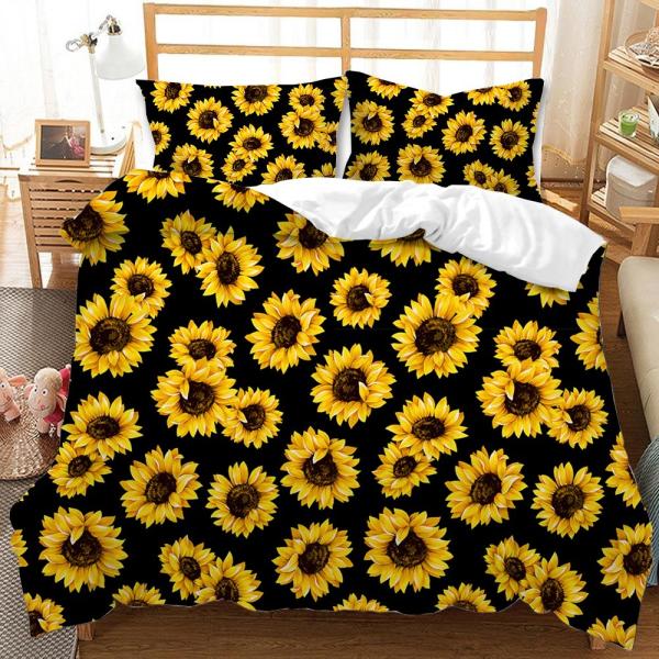 Personalized Sunflower Leopard Print Duvet Sheet Cover Set for Non-Disposable Bedding