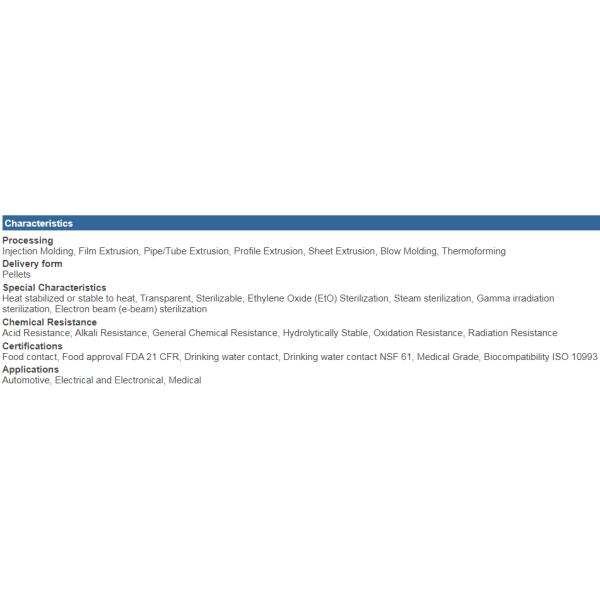 Udel P-1700 NT 11 Transparent Solvay PSU CFR Standard Material