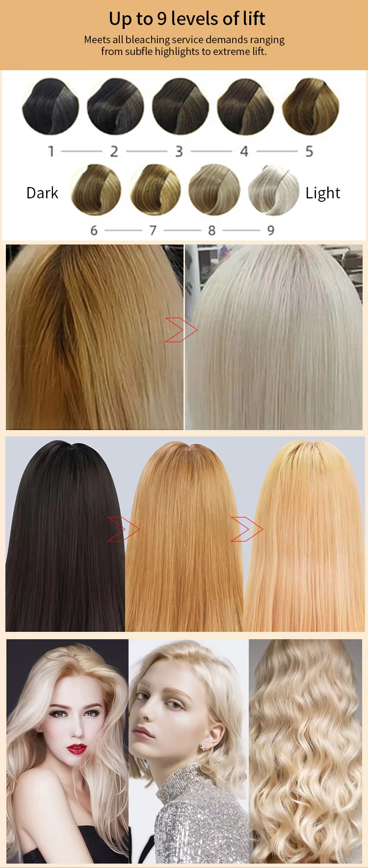 Poudre décolorante professionnelle pour cheveux à décoloration rapide en salon, en vrac 1000g