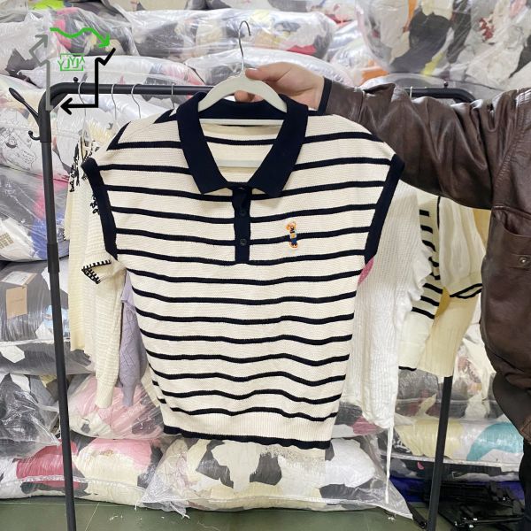 Polyester Cotton Used Summer Clothing Women Knitted Short Sleeved Shirt Formal Blouses