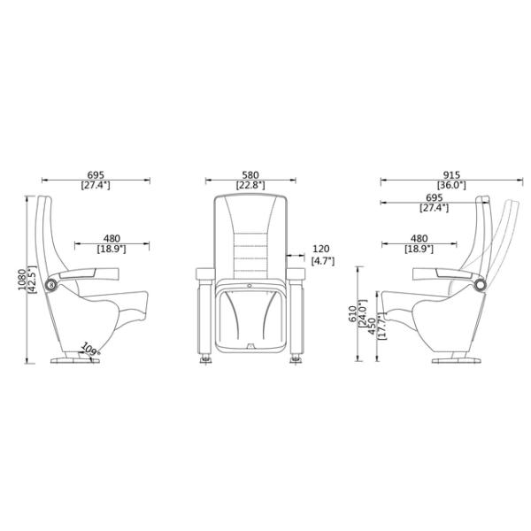 Пластиковое наружное пламя посадочных мест театра задней панели коммерчески - тканевый материал ретардант