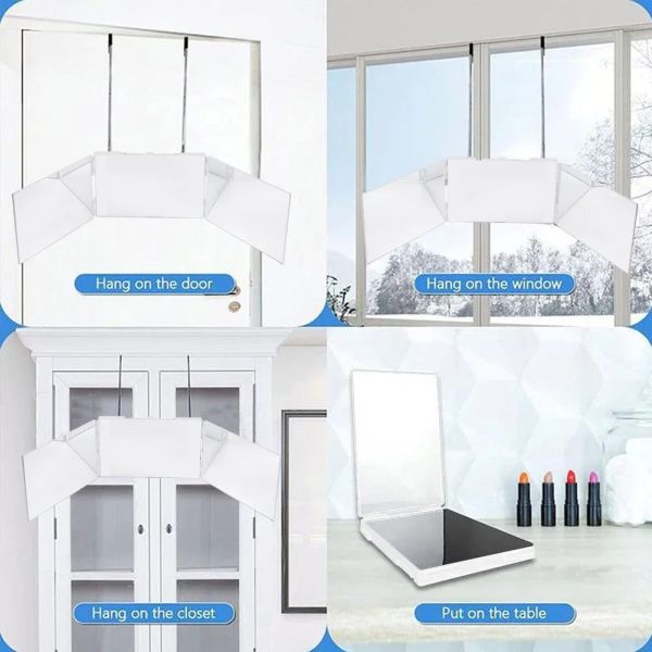 360 Degree Mirror with LED 3-Way Mirror Hair Self Cutting 3 Sides Folding Makeup Mirror with light(WH-MR-86)