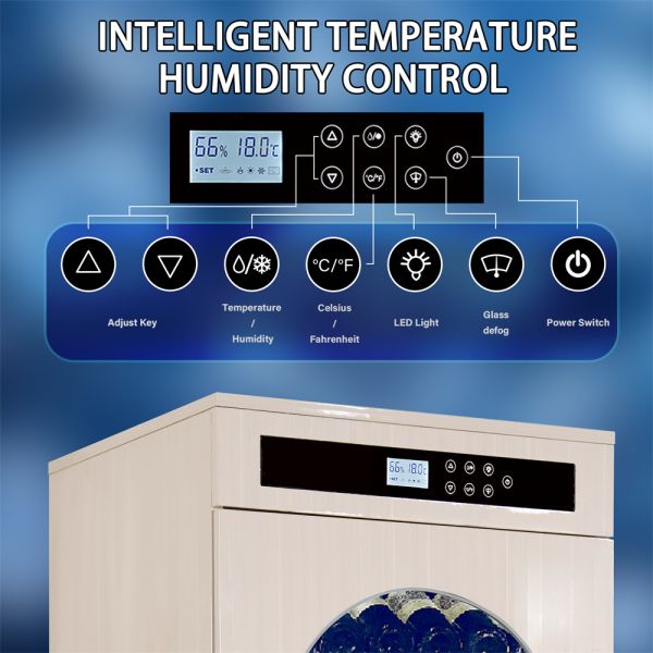 Freestanding Wood Wine Cooler with Digital Control Panel and Arched Glass Door