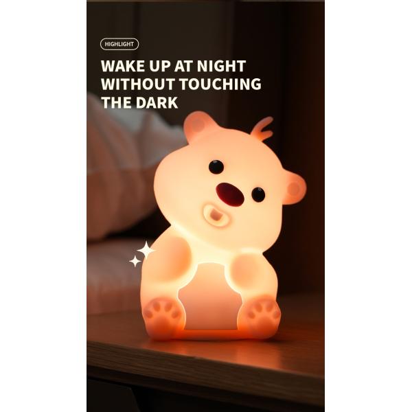 Cute Bear Shape Silicone Lumière de nuit décor de chambre de silicone Table lampe de lit rechargeable