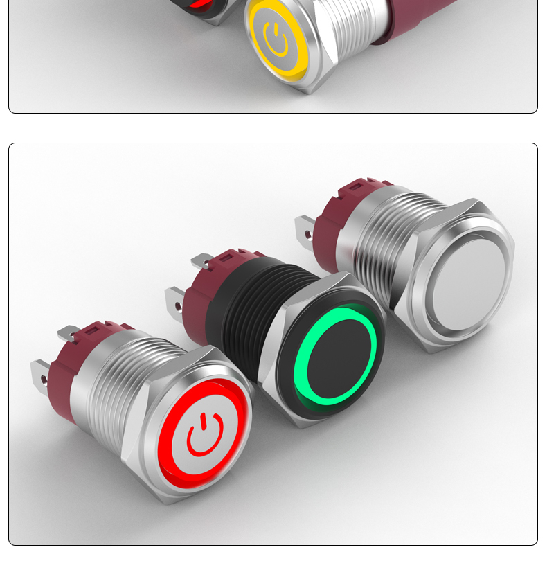 10A High-Current Metal Push Button Switch 16MM Short Type, Normally Open, Self-Reset/Self-Locking, with Light Button Switch