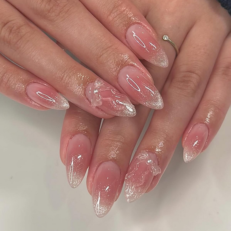 24 Pieces Ombre On Almond Nails Bow Ombre Press On Nails MSDS