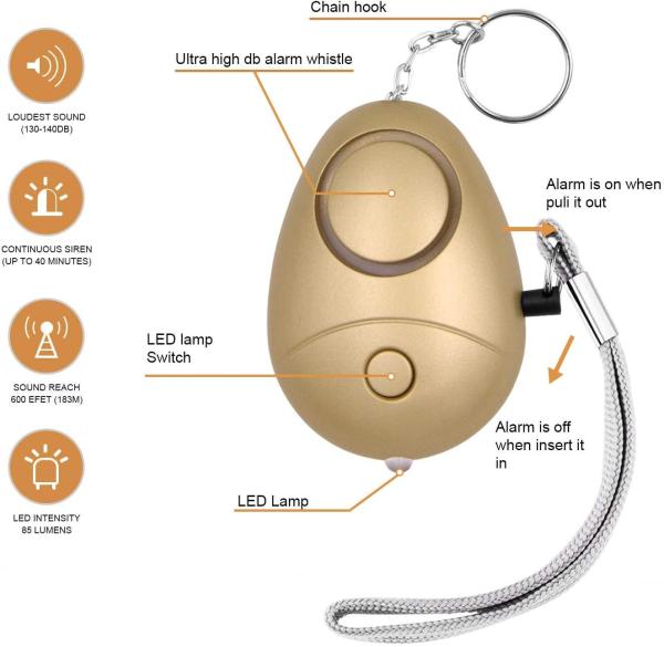 140DB Personal Security Alarm Keychain with LED Lights From China Factory
