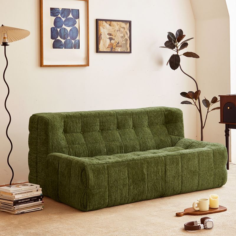 Modern Waffle Weave Fabric Tufted Apartment Living Room Sofa Sets Modular Reclining Boneless Sponge Filling Compressed Sofa