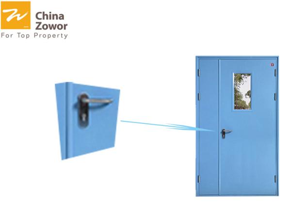 Unequal Leaf Steel Fire Rated Exterior Doors With Vision Panel/Powder Coating Finish