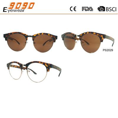 Unisex plastic sunglasses with plastic temples, special retro designer stylish, UV400 lens