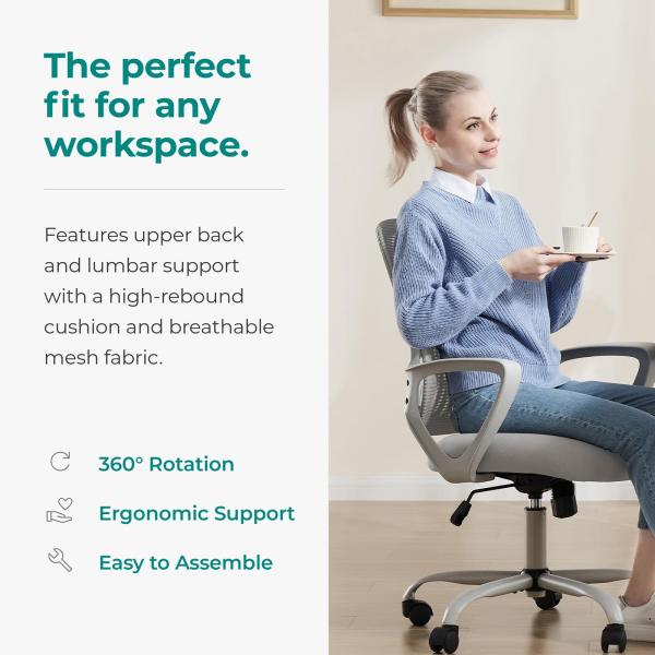 Materials Mid-Back Task Rolling Home Office Desk Chair with Wheels and Lumbar Support