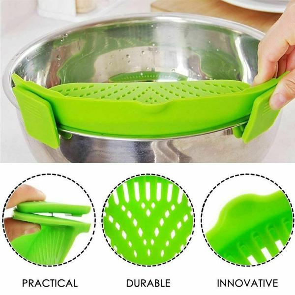 BPA Free Silicone Clip On Strainer For All Pots And Pans Pasta Strainer Clip On Food Strainer For Meat Vegetables Fruit