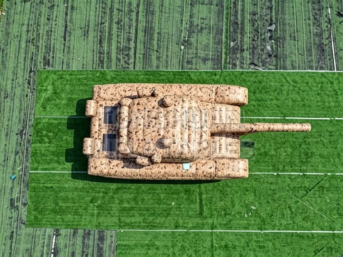 Custom Inflatable Tank Replica with Camouflage Printing Long Barrel and Tracked Vehicle Shape for Training Display Outdoor Drill Exhibition and Scenario Layout Projects