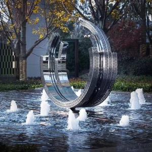 大きなサイズの金属ステンレス鋼アサガオ噴水彫刻