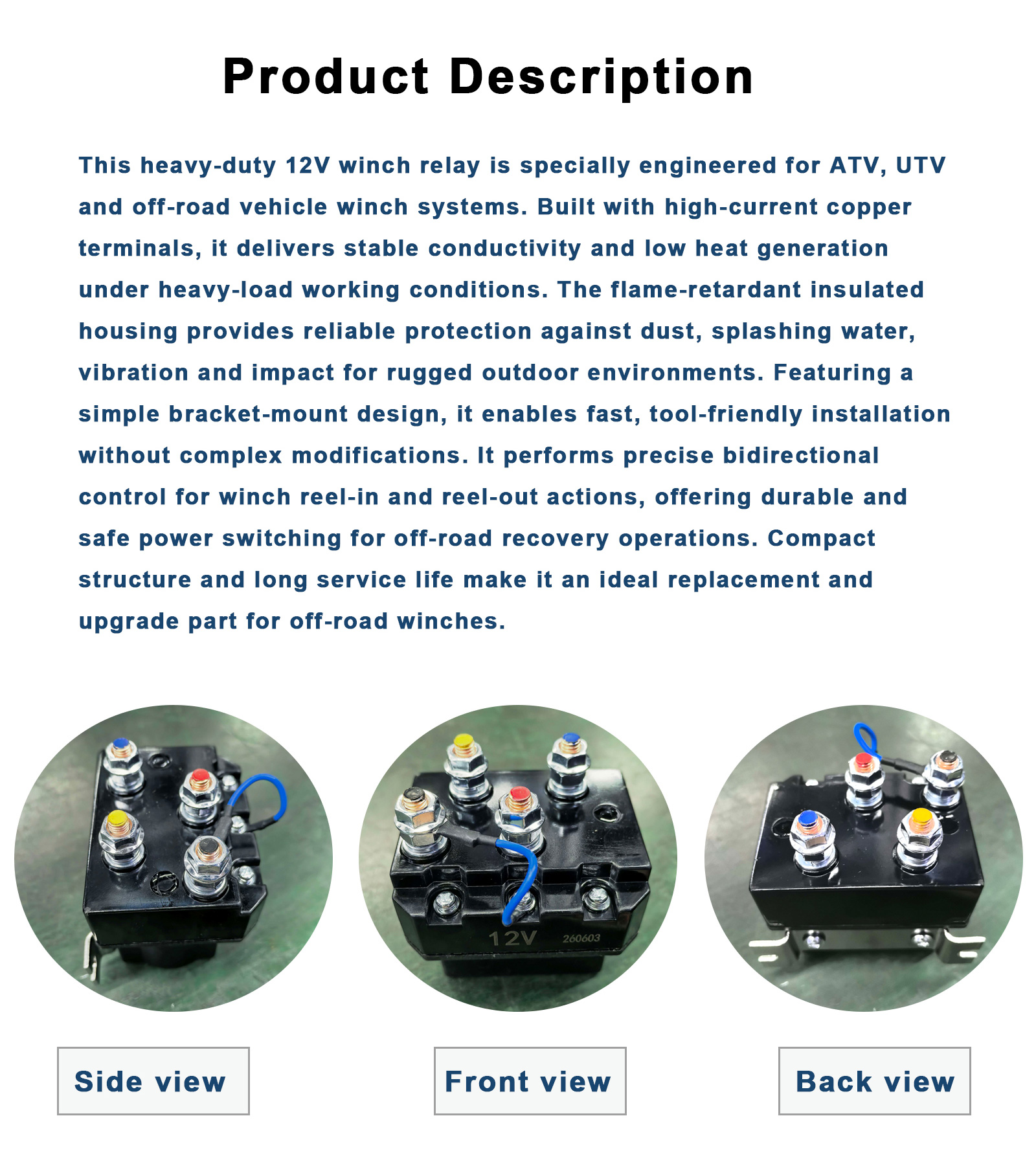 12V 250A Electric Winch Relay with 3000W Switching Power for Off-road Vehicles and ATV Winch Contactor