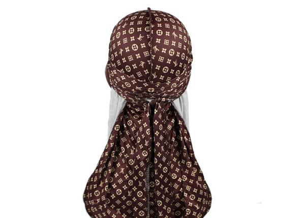 Small Print Brown LV Silk Silky Satin Designer Durag  Supplier Bulk Wholesale
