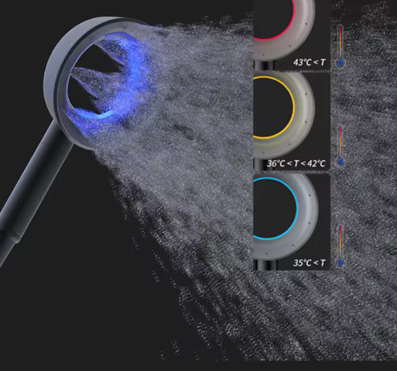 Temperature Sensing High Pressure Led Shower Head Blackened Version Guarantee 1 YEAR