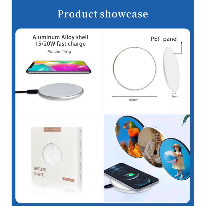 ZELOYAUT Sublimation Wireless Charger Custom Logo 15W Super Fast Charging Pad DIY Sublimation Wireless Phone Charger Blanks
