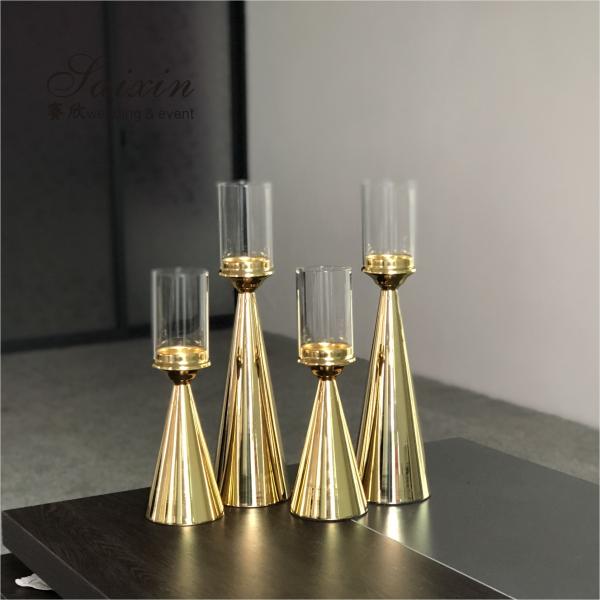 Golden Brass Taper Wedding Candlestick Holders Central Pilar 2 Pcs Conjunto