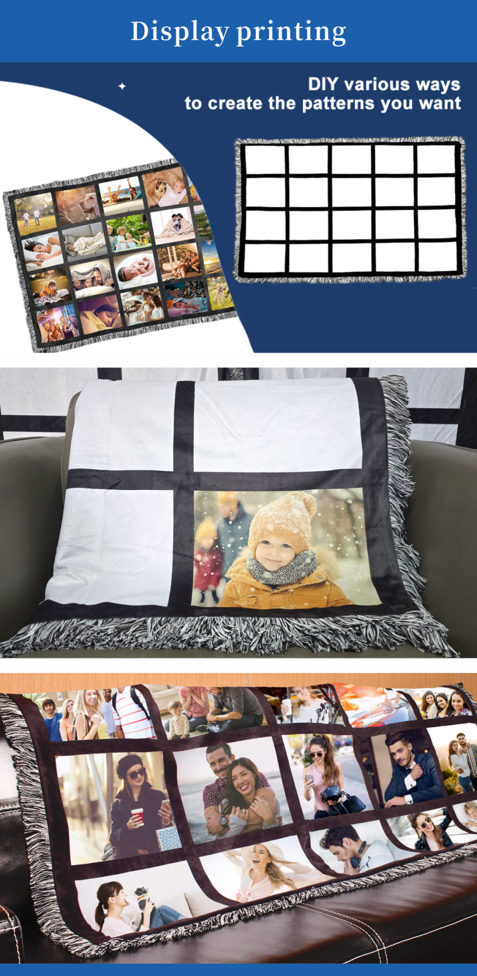 40*60inch Personalized Velvet Throw Blanket 20-Panel Sublimation Blanket Blanks Knitted Plain Printed US Warehouse Available