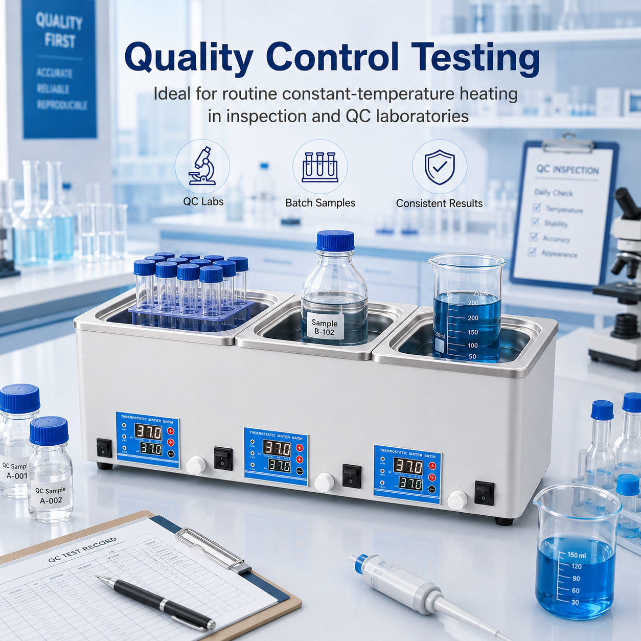 Cenlee HH-S3 Digital Triple Chamber Water Bath 220V 900W for Chemical Research, Sample Preparation and Quality Control Testing