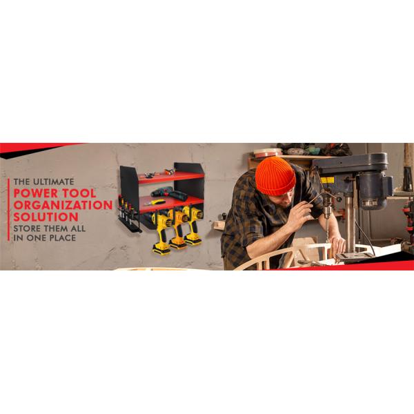 Wall Mounted Power Tool Charging Station with Customizable Logo and Drill Bit Holder