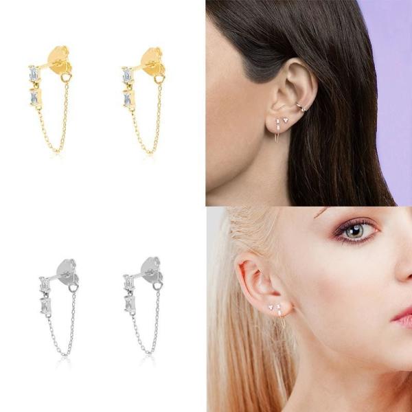 Sales Baguette Cubic Zircon Threader Stud Earring Jewelry 925 Sterling Silver for Women