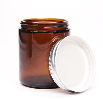 Jarros de vela de vidro de ambre de boca larga de 30 cl 250 ml com tampa de madeira