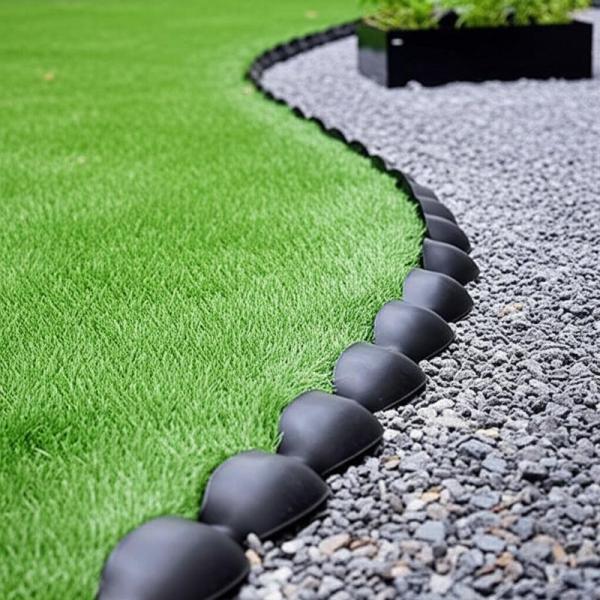 Scallop Landscape Edging No Dig Recycled Rubber Garden Border for Grass Lawns Pathways Black Metal Raised Borders