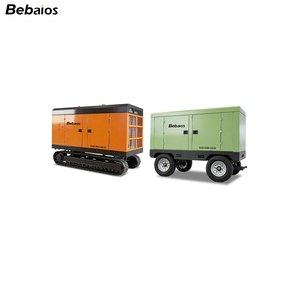 Bebaios RAE Series 132 kW Power 31 m³/min Volume Flow Dual-Stage Compression Electric Portable Screw Air Compressor