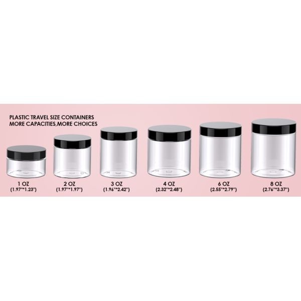 Plastic Jars Round Clear Cosmetic Container with Black Lids, Bagease Slime Jars for Lotion, Cream, Ointments, Makeup, Eye shadow, Rhinestone, Samples, Pot, Travel Storage
