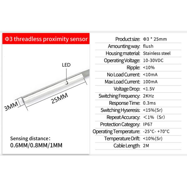Small Size Inductive Proximity Sensor M3 / M4 / M5 / M6 Stainless Steel Housing