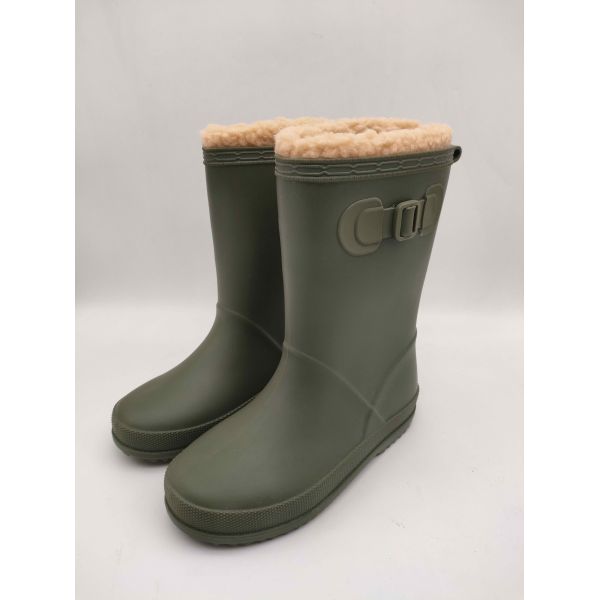 Bottes de pluie pour enfants à revêtement chaud en polyvinyle chlorure avec boucle latérale