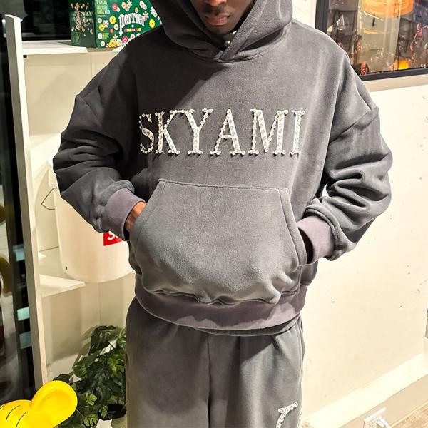 Costume sur mesure Sweat Suit Rhinestone Tracksuit Fermeture à glissière Hoodies Vêtements de rue Sacs empilés Flared Sweatpants Hoodie et Sweatpants Ensemble Hommes