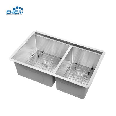 carton pallet double bowl SUS304 corner sink commercial stainless steel sink topmount handmade house sink