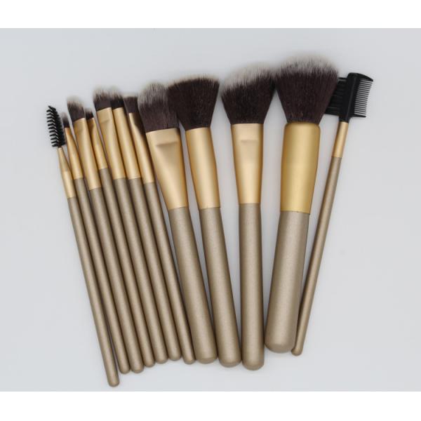 Women'S Flat Natural Hair Makeup Brushes Set With Cylinder , Gold Color