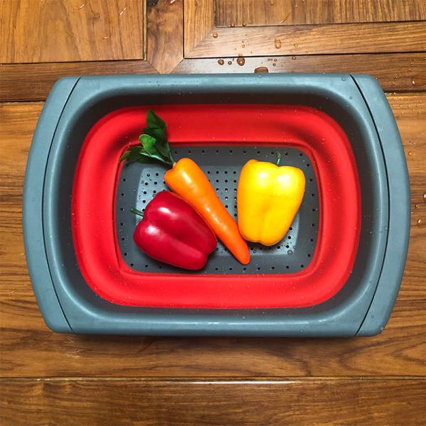 Pot Use Eco-friendly Clip on Snap Water Collapsible Silicone Rubber Pasta Microwave Kitchenware Set Foldable Colander Strainer