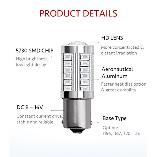 Car Brake Light 1156 BA15S 1157 BAY15D P21W 33 LED 5630 3157 7440 7443 SMD Car Tail Bulb Brake Lights Auto Reverse Lamp