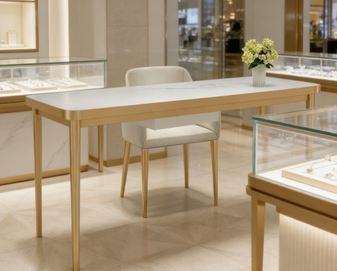 Luxury Front Showcase with LED Lighting and Natural Marble Vein Design for Customized Jewelry Display