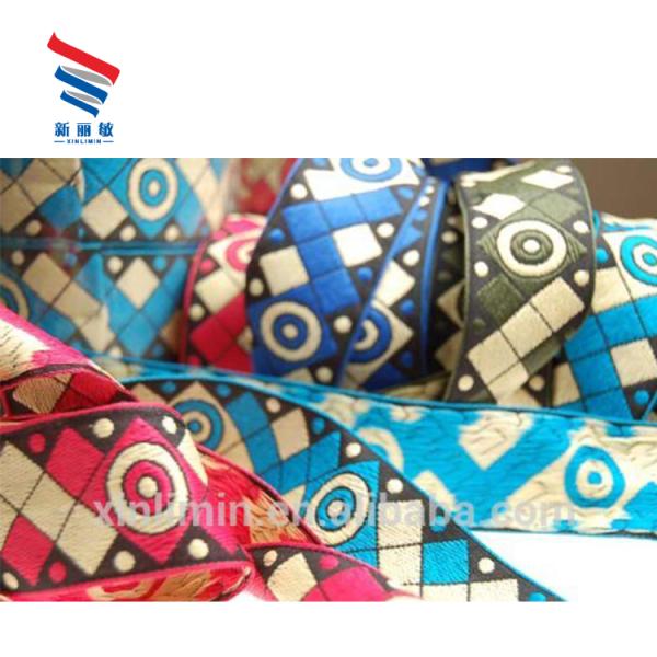 100% Cotton Cloth Custom Design Double Face Jacquard Ethnic Lace Embroidered Ribbon Trim