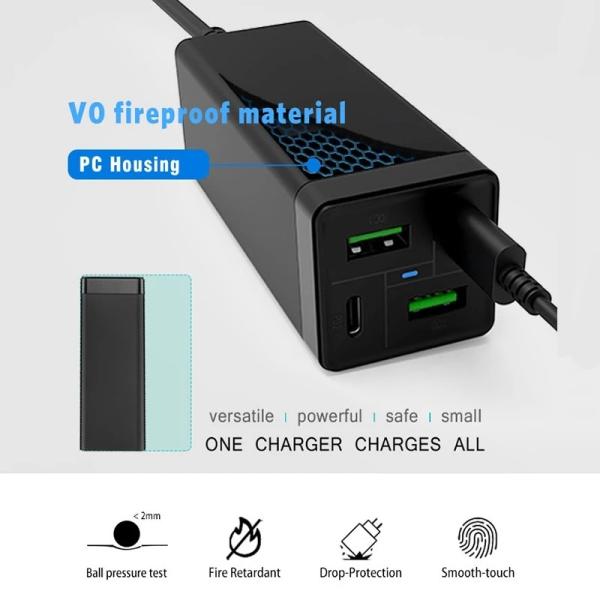 Fast Desktop GaN Laptop Charger PD 78W AC 4 USB Ports