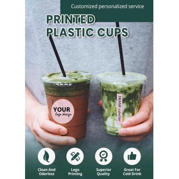 Lesense Custom Logo Disposable Clear Cups With Lid Cold Drink Milk Tea Soda PET Material Plastic Cups